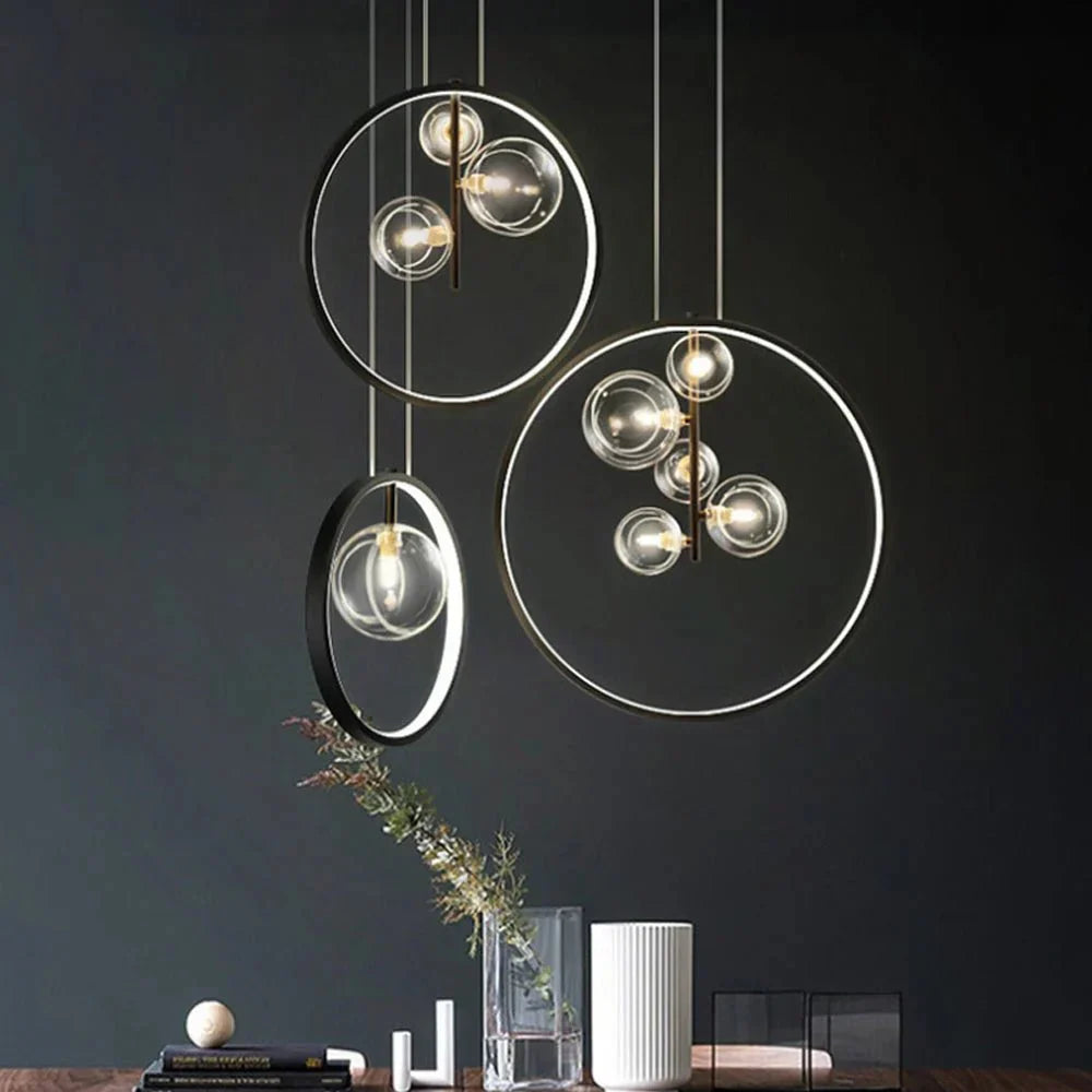 Luminaires suspendus en verre Nordic Bubble avec anneau