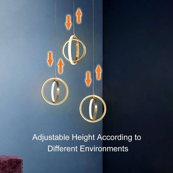 Lampe Suspendue Géométrique Dorée 2-Rings LED en Laiton