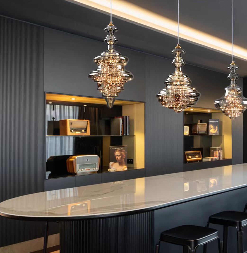 Lustre Moderne en Verre Gris Étoilé