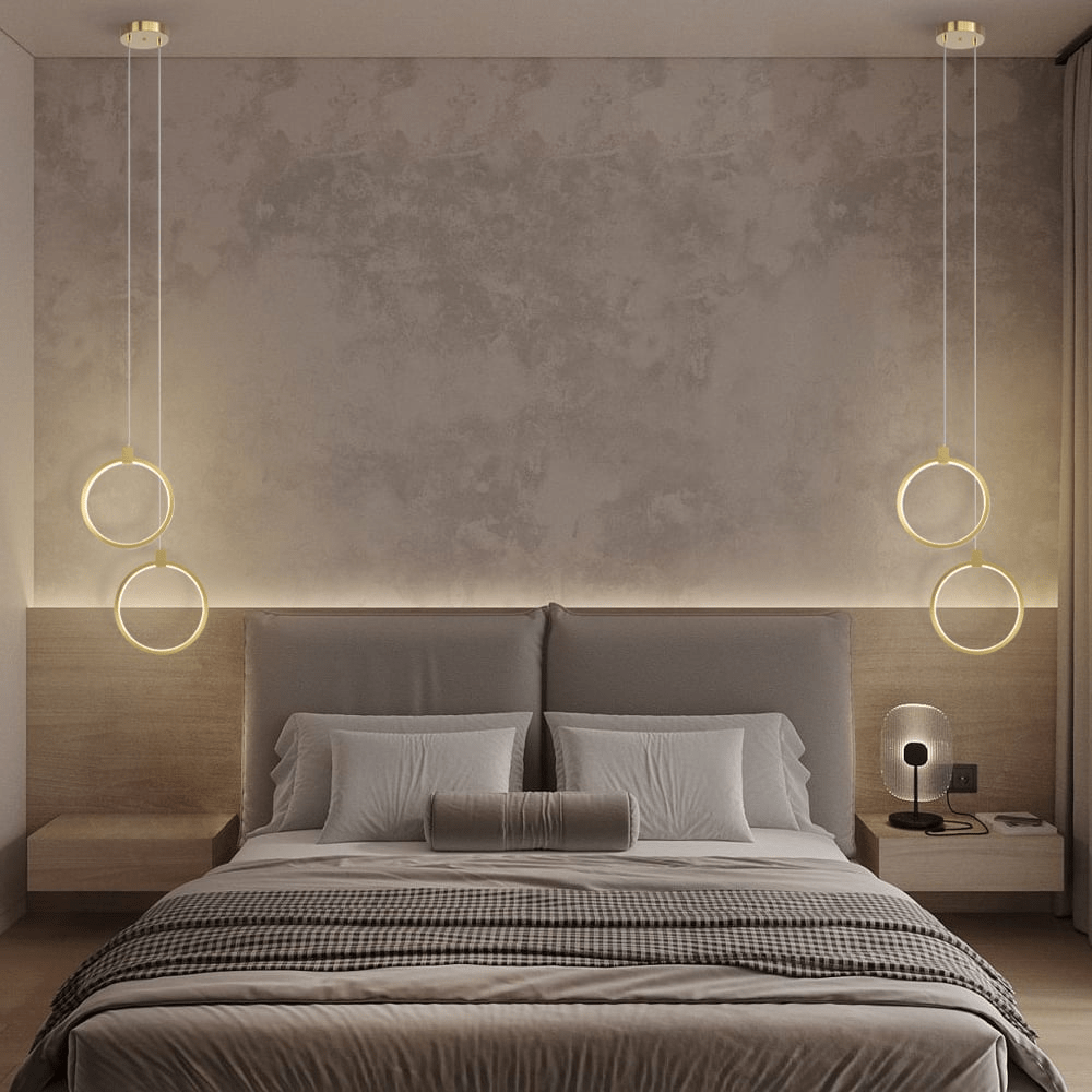 Suspension Circulaire 2-Luminaires en Laiton Doré Charmant