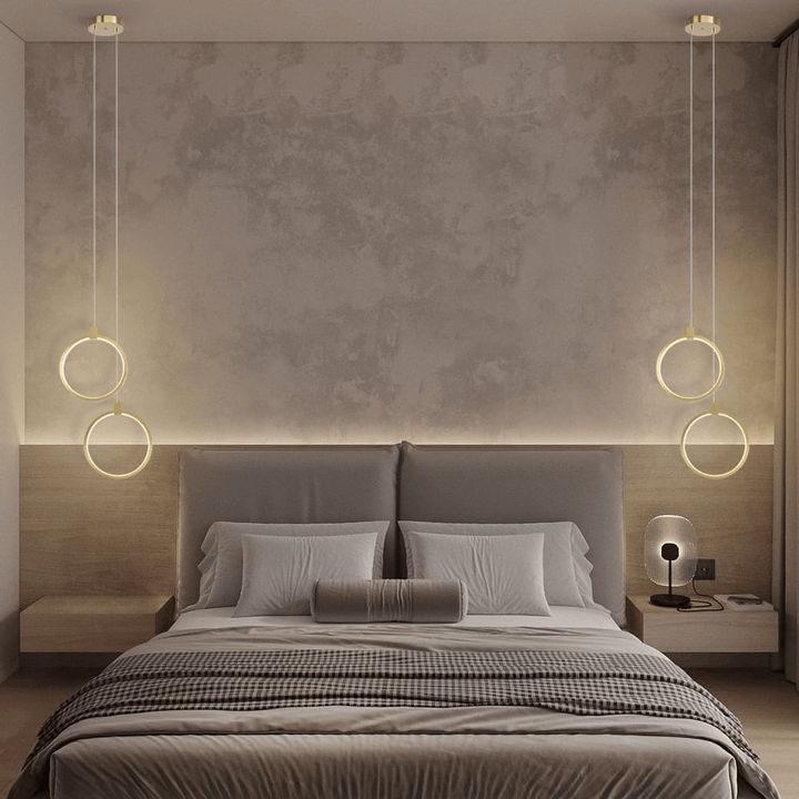 Suspension Circulaire 2-Luminaires en Laiton Doré Charmant