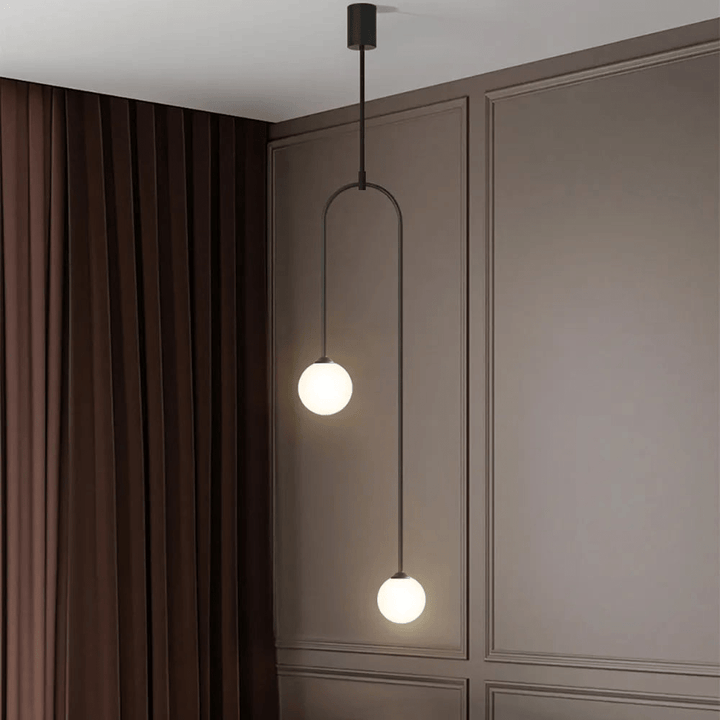 Lampe Suspendue Moderne en Verre à 2 Lumières en Forme de U pour Salon et Chambre