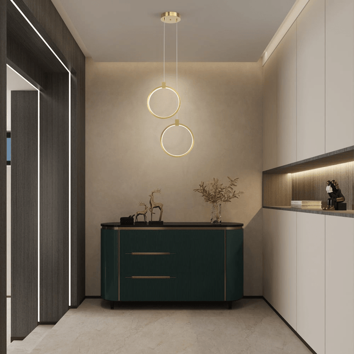 Suspension Circulaire 2-Luminaires en Laiton Doré Charmant