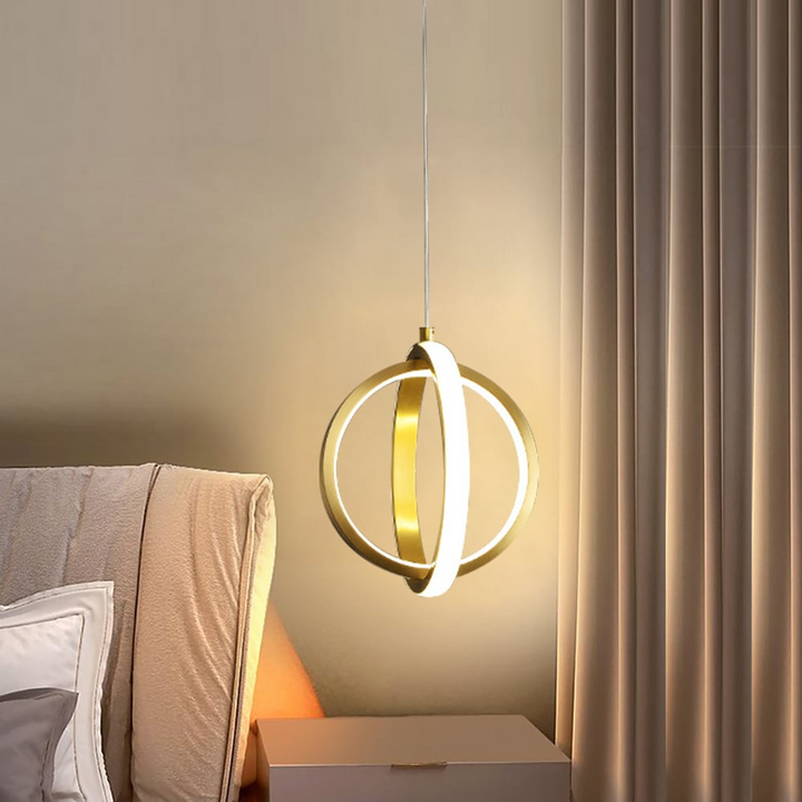 Lampe Suspendue Géométrique Dorée 2-Rings LED en Laiton