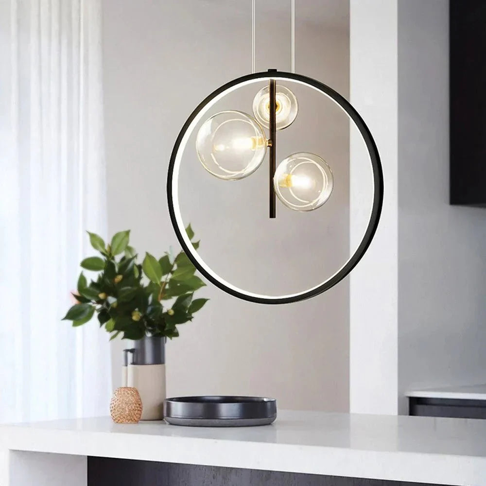 Luminaires suspendus en verre Nordic Bubble avec anneau