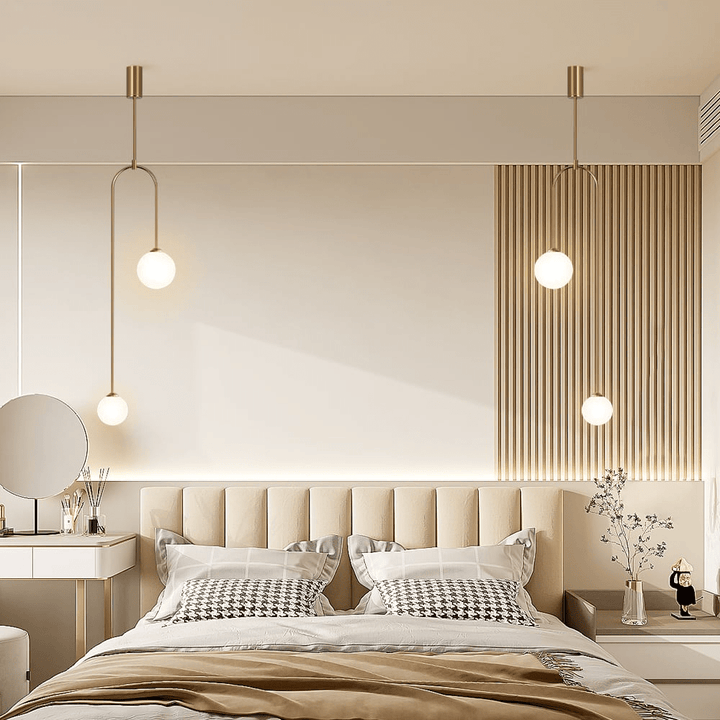 Lampe Suspendue Moderne en Verre à 2 Lumières en Forme de U pour Salon et Chambre