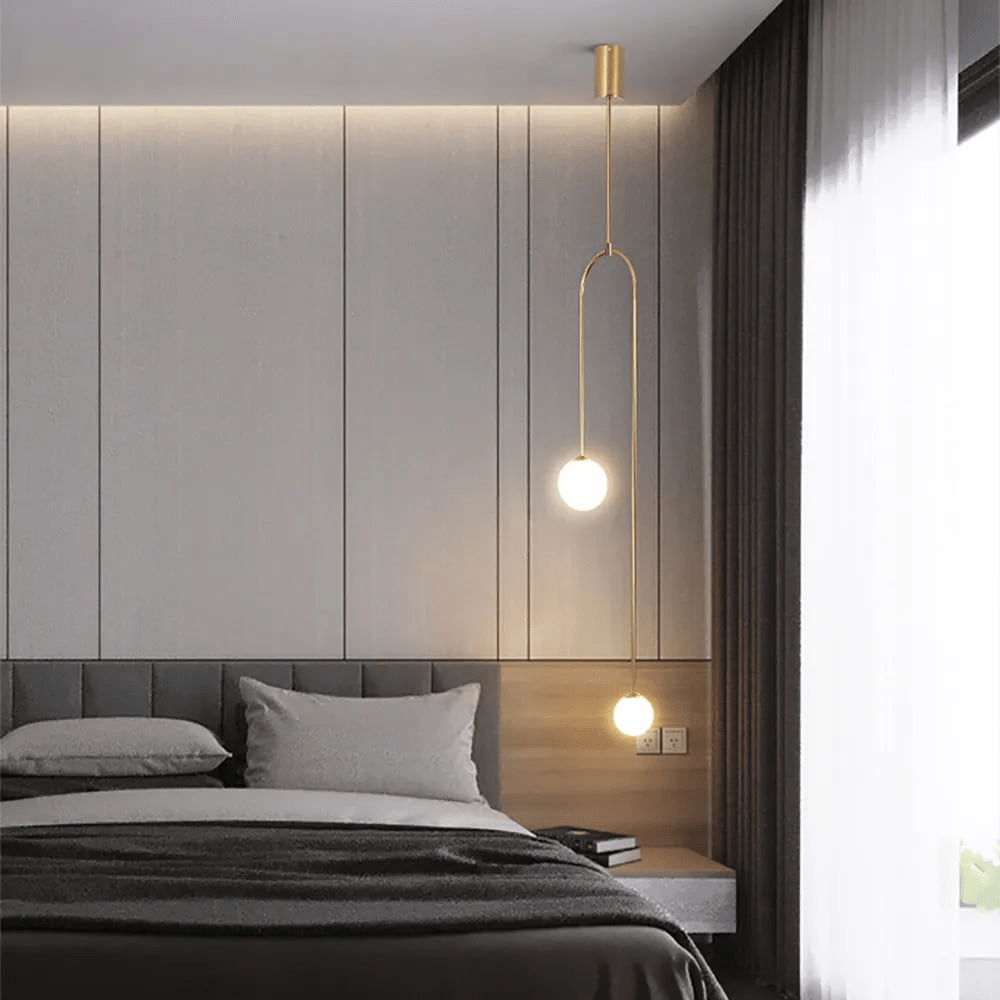 Lampe Suspendue Moderne en Verre à 2 Lumières en Forme de U pour Salon et Chambre