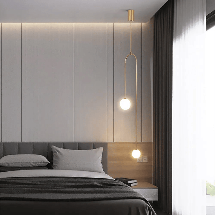 Lampe Suspendue Moderne en Verre à 2 Lumières en Forme de U pour Salon et Chambre