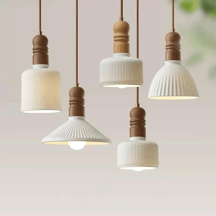 Lampe suspendue en bois massif Crème Wind