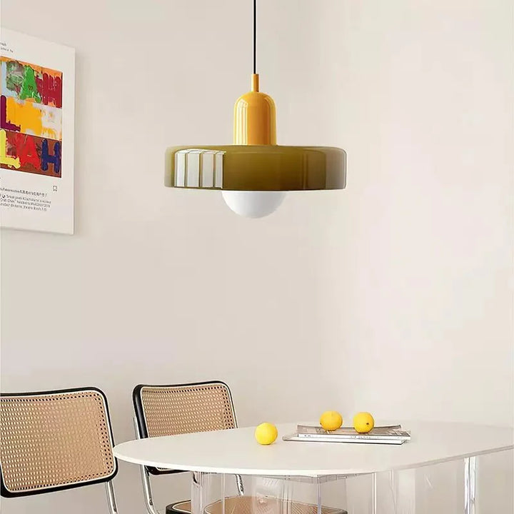 Suspension Bauhaus en verre coloré