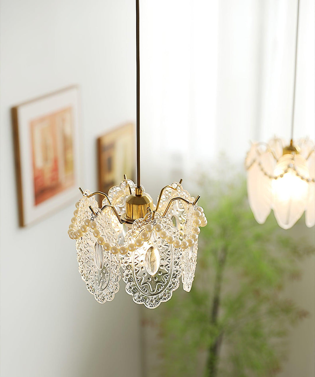 Lampe Suspendue en Verre Floral