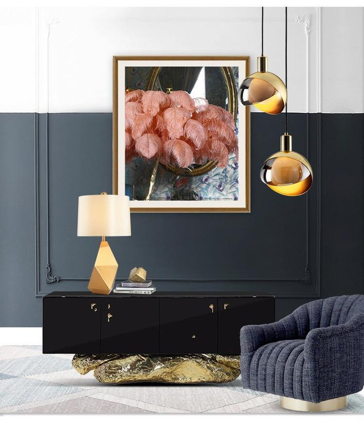 Suspension en verre doré moderne