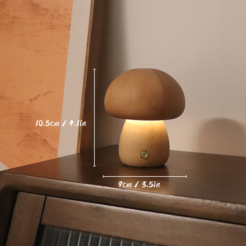 Lampe de Table Champignon en Bois Rechargeable