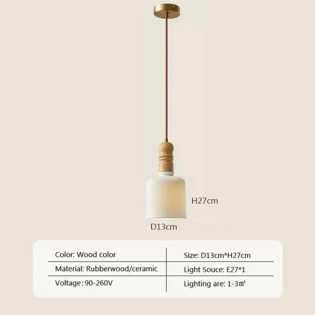 Lampe suspendue en bois massif Crème Wind
