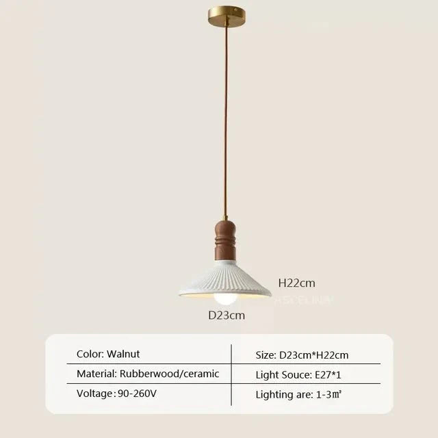 Lampe suspendue en bois massif Crème Wind
