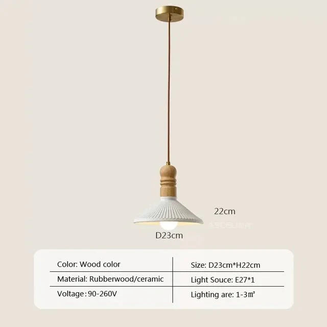 Lampe suspendue en bois massif Crème Wind