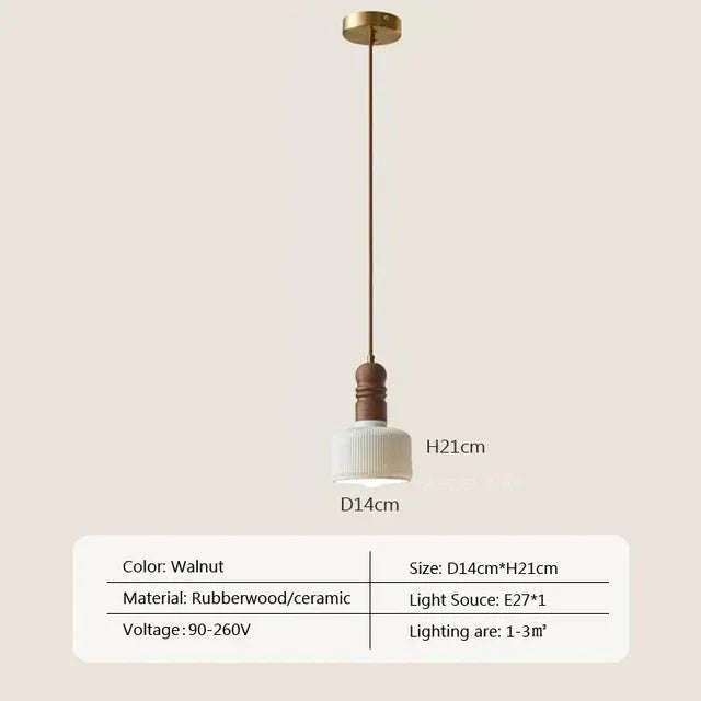 Lampe suspendue en bois massif Crème Wind