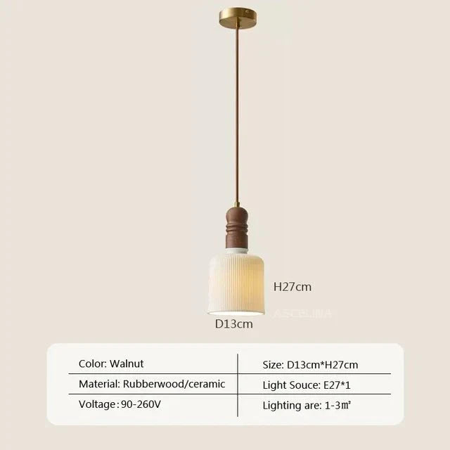 Lampe suspendue en bois massif Crème Wind