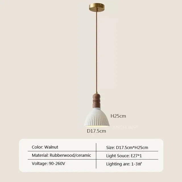 Lampe suspendue en bois massif Crème Wind