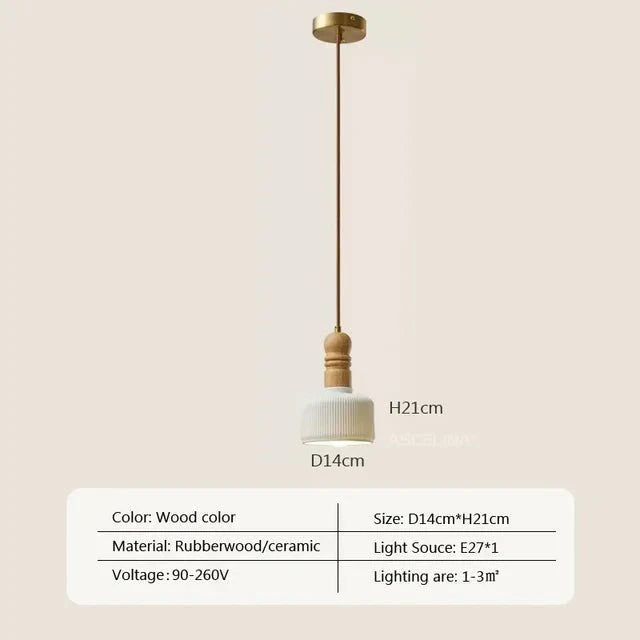 Lampe suspendue en bois massif Crème Wind