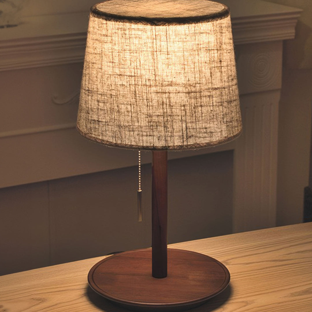 Gentle Glow Lampe en noyer scandinave avec accents en tissu luxueux