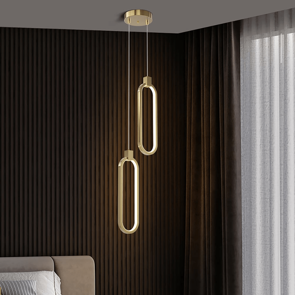 Suspension Circulaire 2-Luminaires en Laiton Doré Charmant