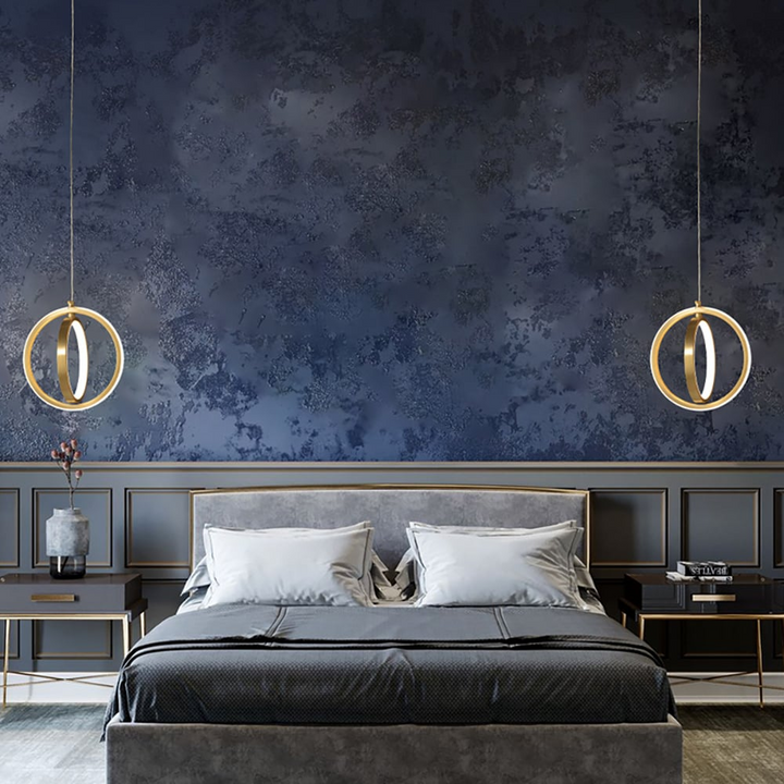 Lampe Suspendue Géométrique Dorée 2-Rings LED en Laiton