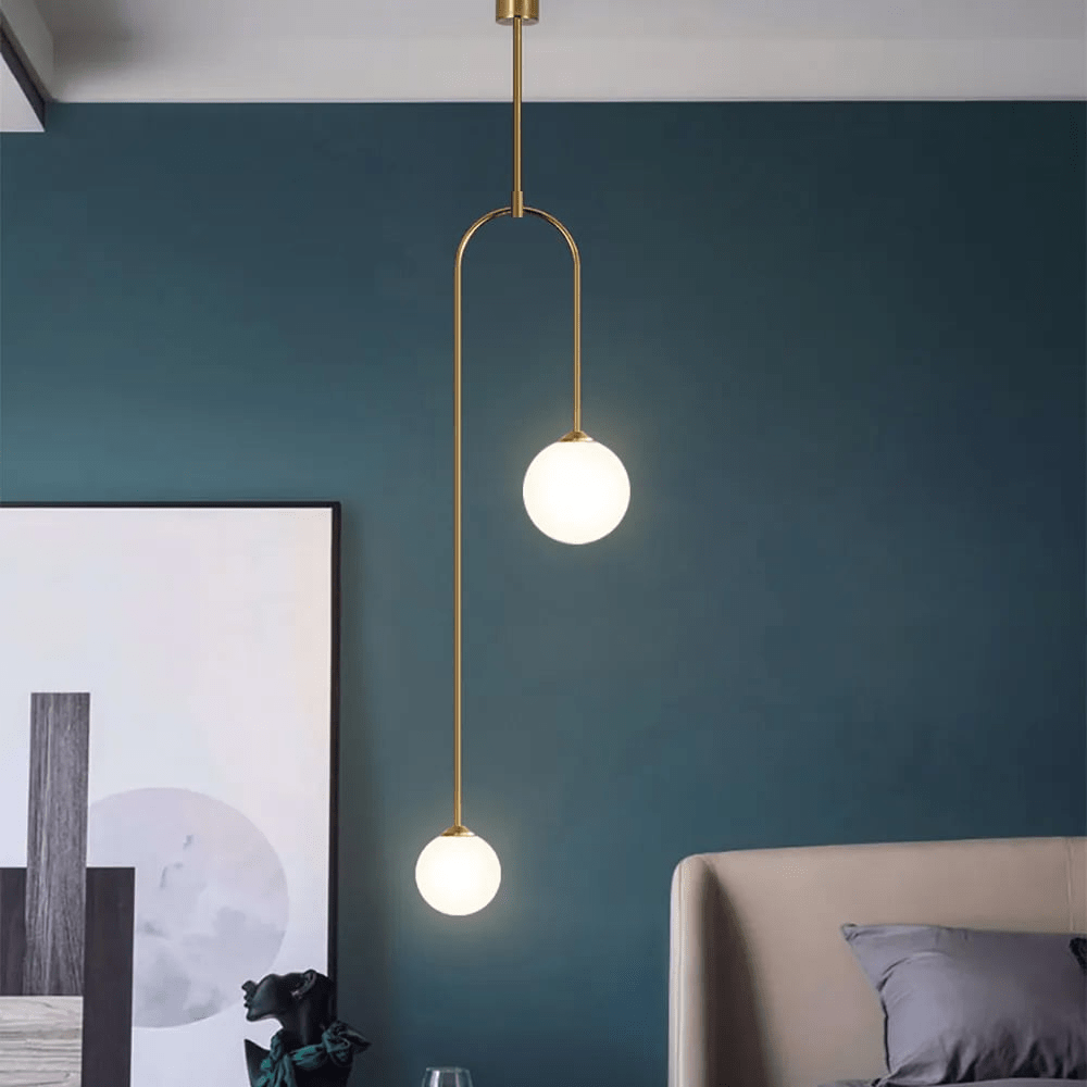 Lampe Suspendue Moderne en Verre à 2 Lumières en Forme de U pour Salon et Chambre