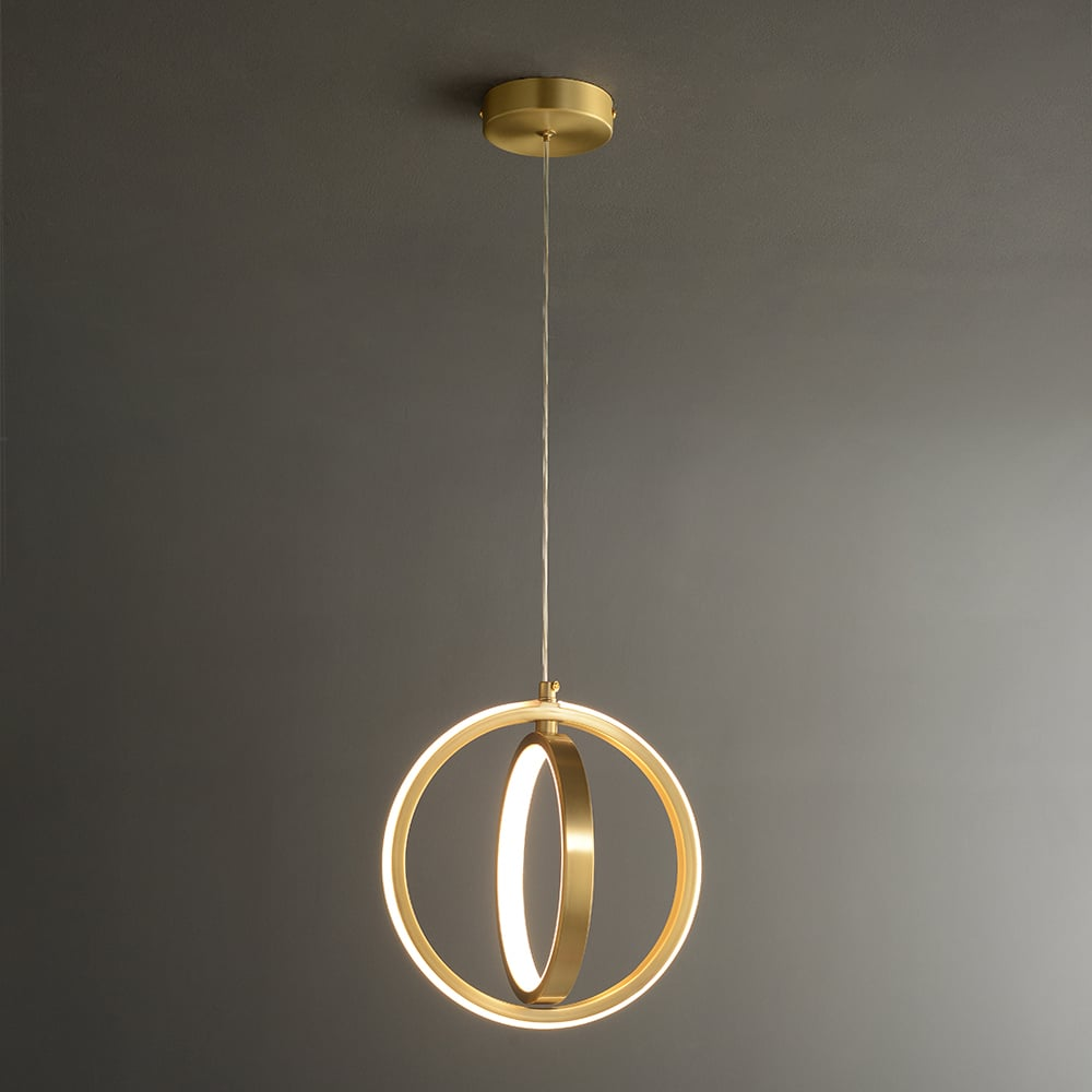 Lampe Suspendue Géométrique Dorée 2-Rings LED en Laiton