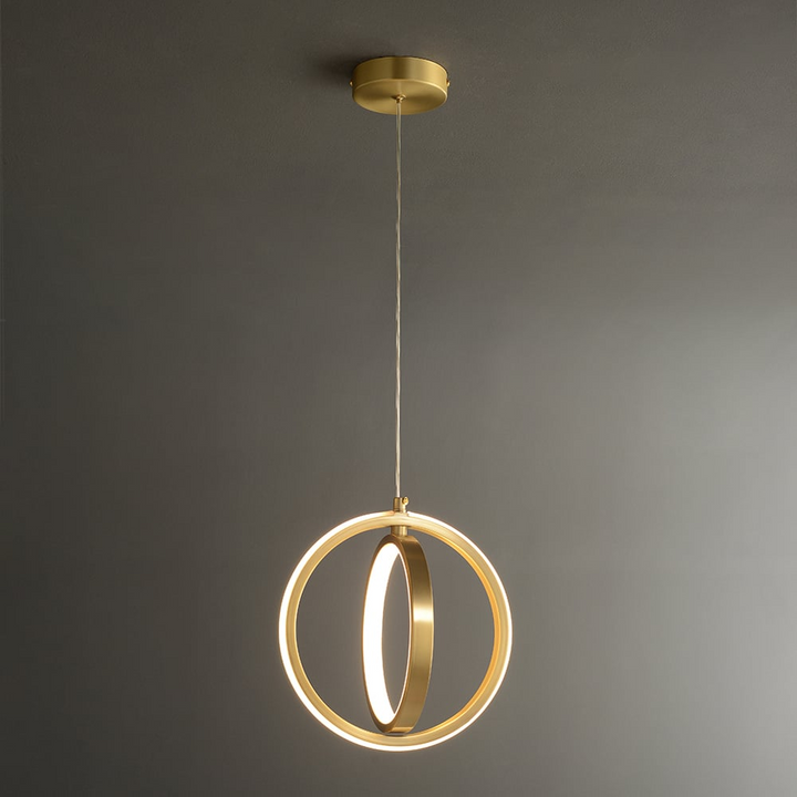 Lampe Suspendue Géométrique Dorée 2-Rings LED en Laiton