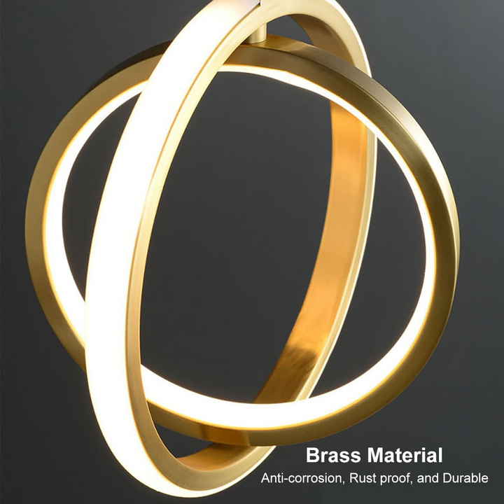 Lampe Suspendue Géométrique Dorée 2-Rings LED en Laiton