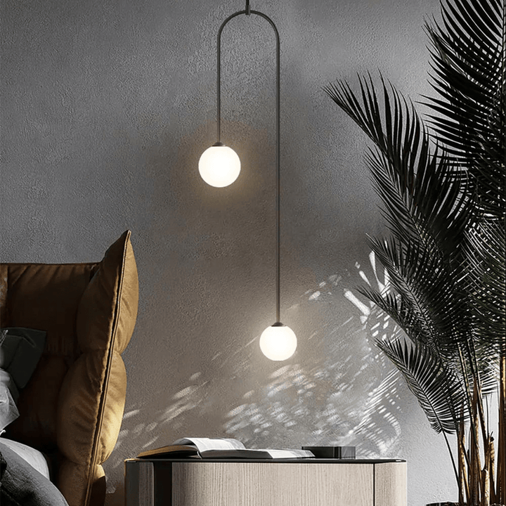 Lampe Suspendue Moderne en Verre à 2 Lumières en Forme de U pour Salon et Chambre