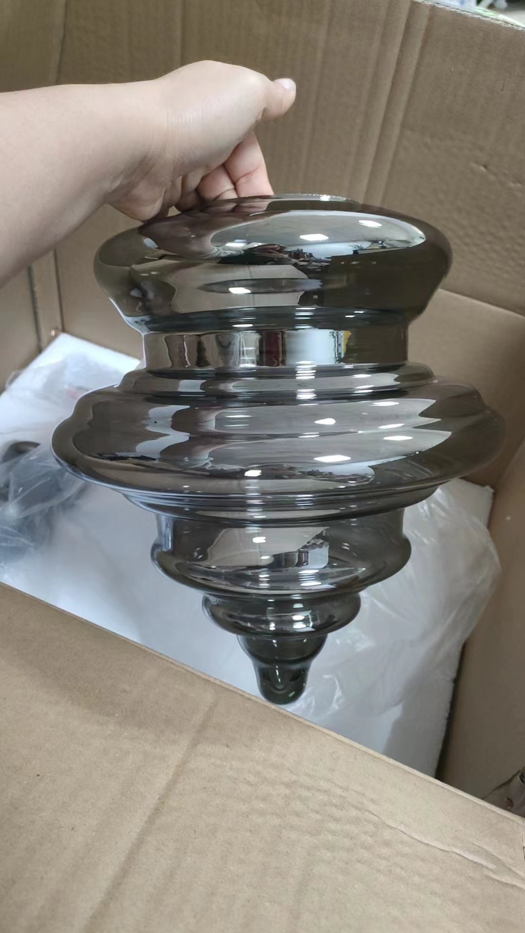 Lustre Moderne en Verre Gris Étoilé