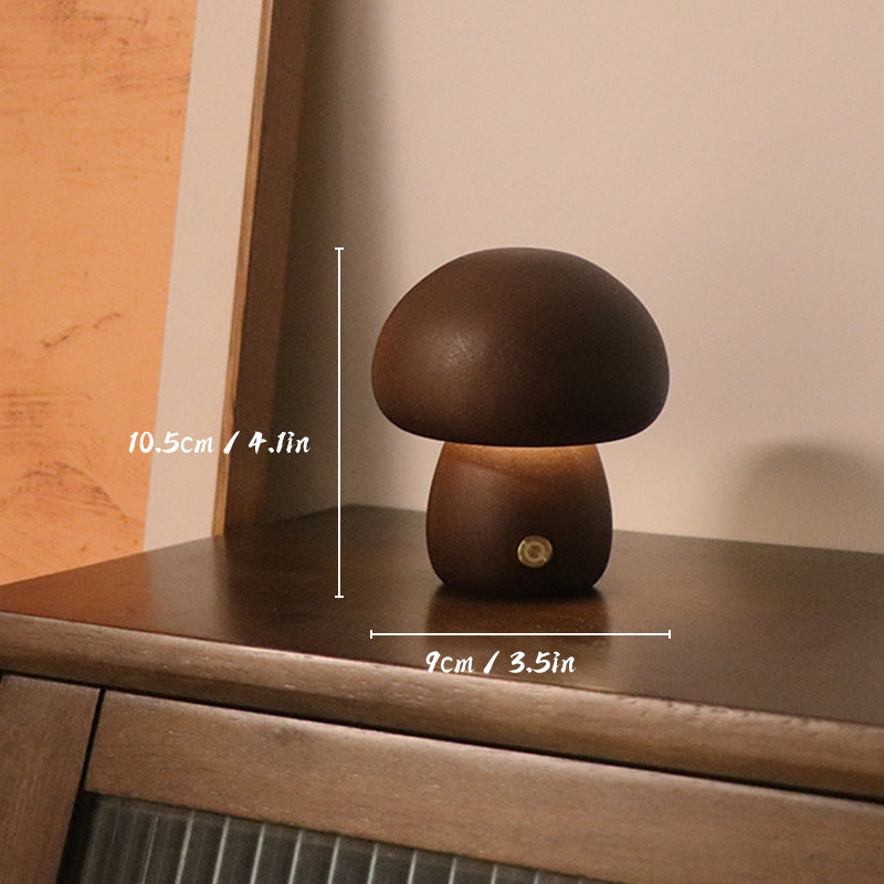 Lampe de Table Champignon en Bois Rechargeable