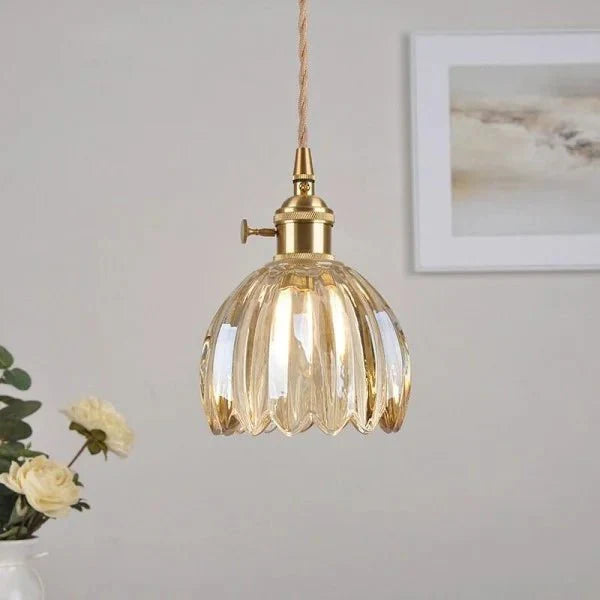 Lampe Suspendue en Verre Fleur Japonaise Rétro