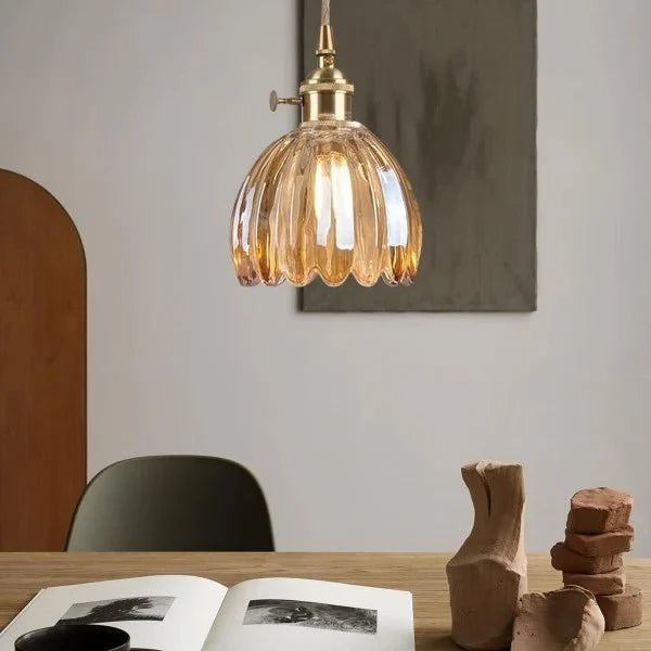 Lampe Suspendue en Verre Fleur Japonaise Rétro