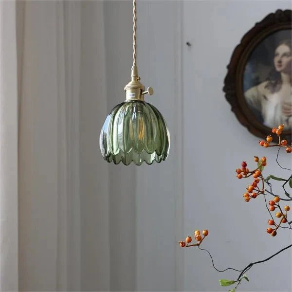Lampe Suspendue en Verre Fleur Japonaise Rétro
