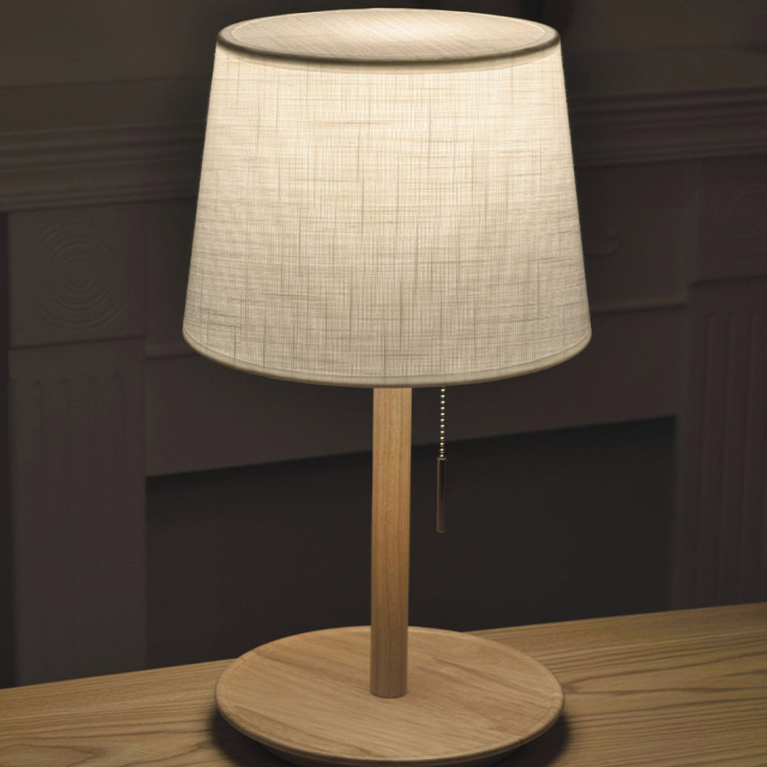 Gentle Glow Lampe en noyer scandinave avec accents en tissu luxueux
