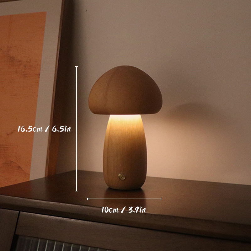Lampe de Table Champignon en Bois Rechargeable